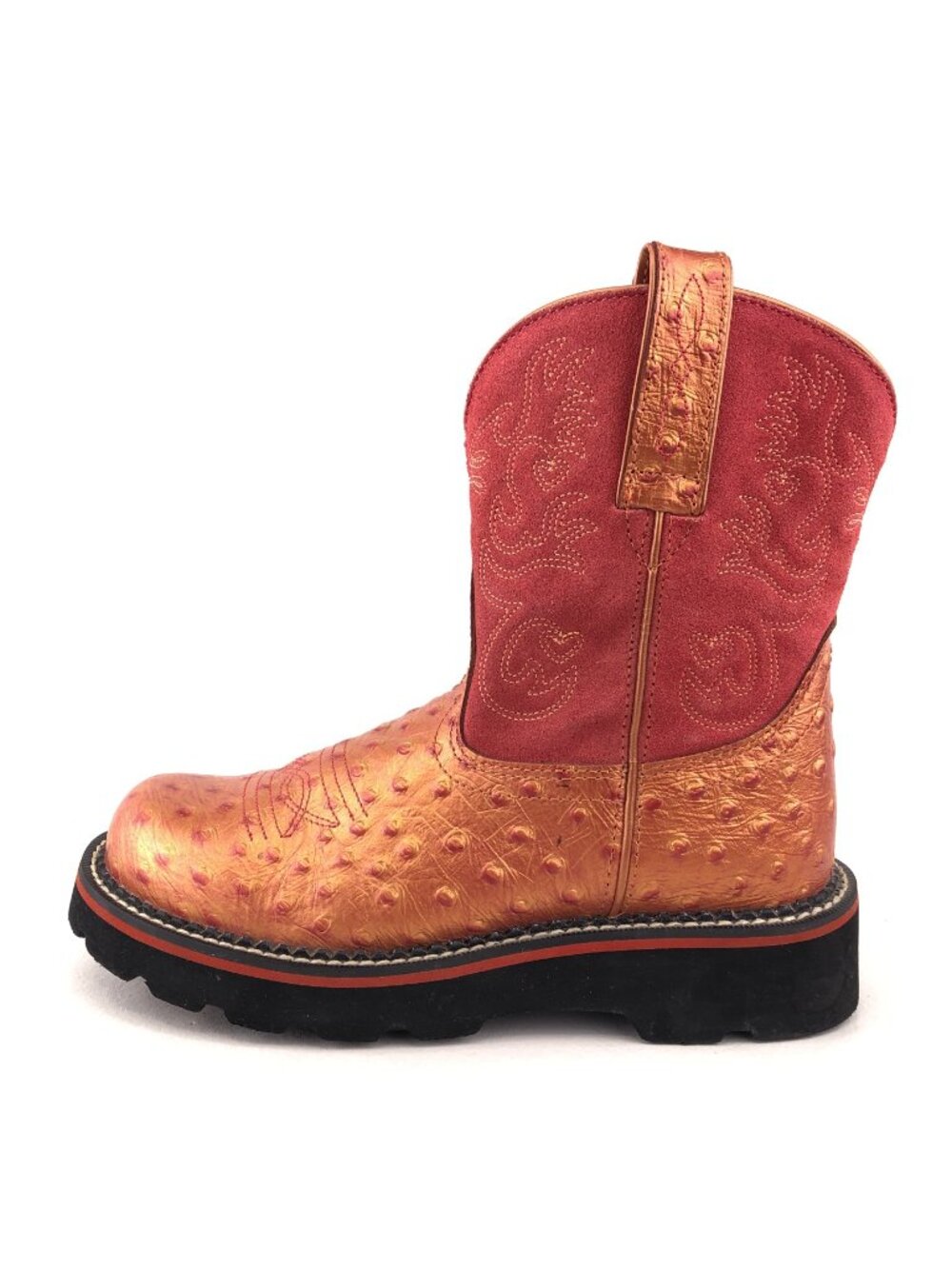 Ariat Fatbaby Ostrich Print Leather Western Roper Boots 7.5 B